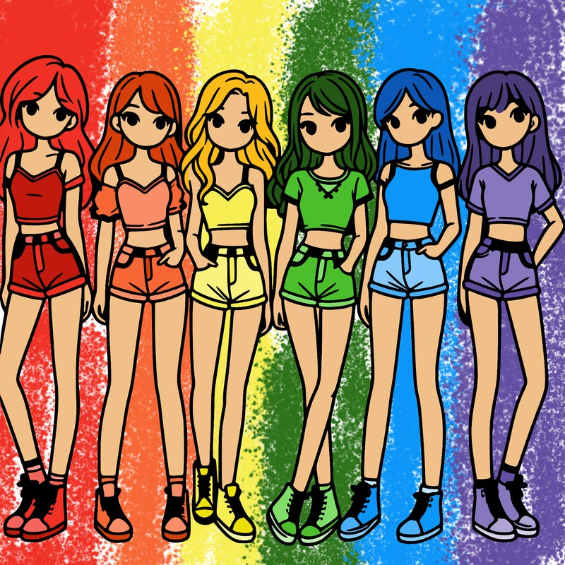 a group of girls wearing crop tops and shorts
