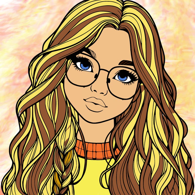 girl with long hair and freckles and glasses realistic