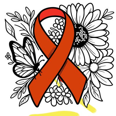 cancer awareness symbol with flowers and butterflies