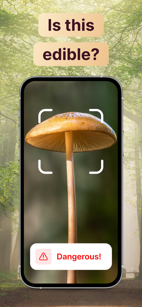 AI Mushroom Identifier App - 危険なキノコを識別しているAIキノコ識別アプリのスマートフォンスクリーン