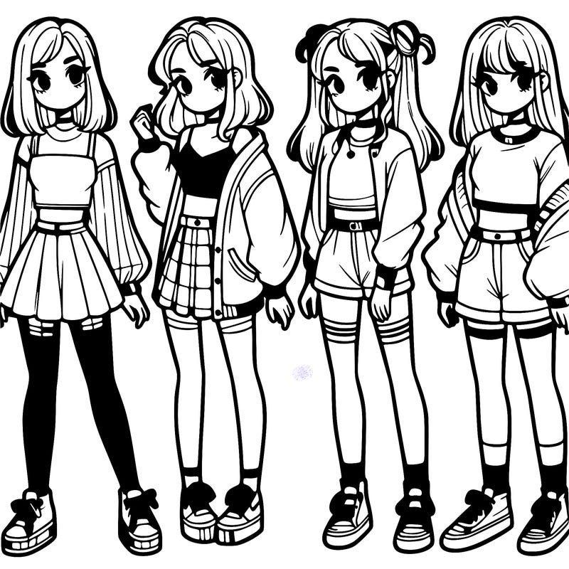 one girl with crop-top shirt and a jacket with a skirt, long socks and another girl with a shirt and pants with a jacket