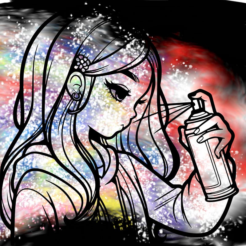 a realistic girl spray painting