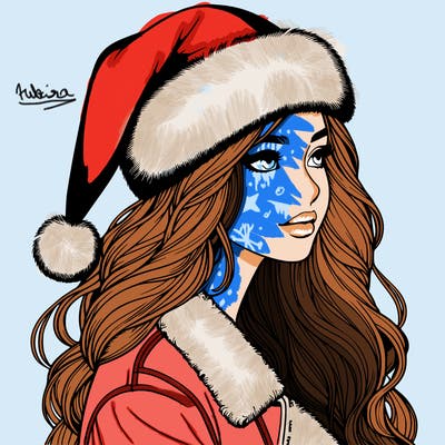 realistic girl in santa hat