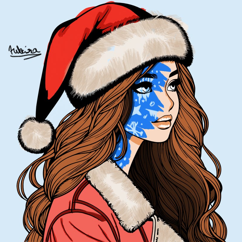 realistic girl in santa hat
