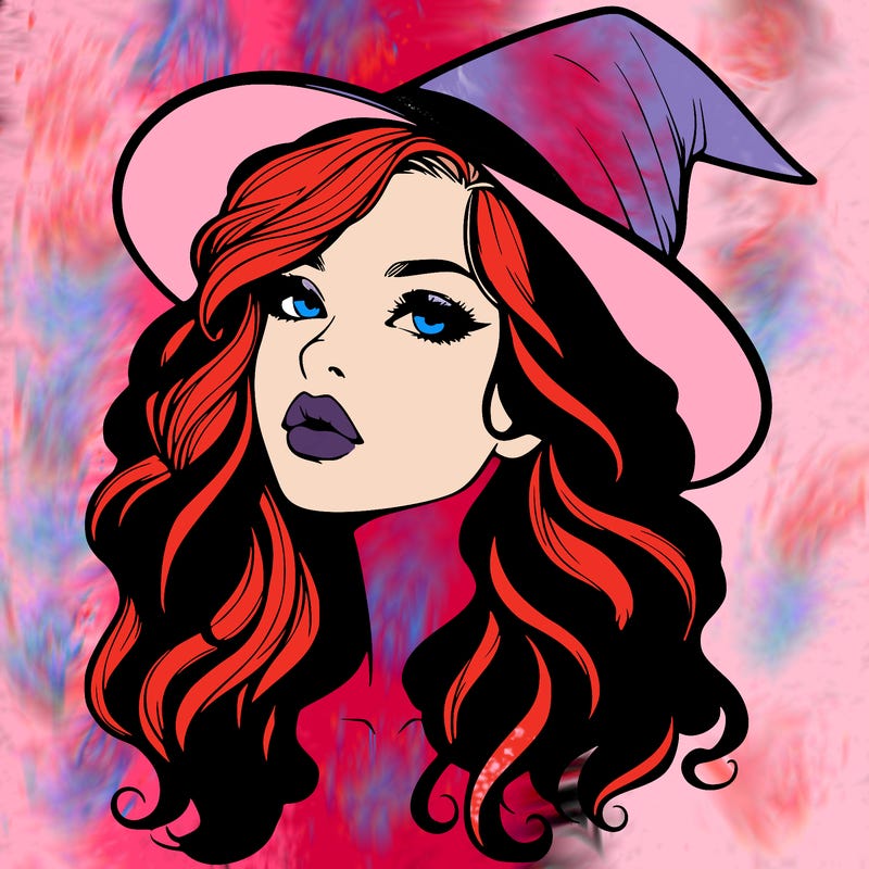 realistic witch girl with wavy hair and lips