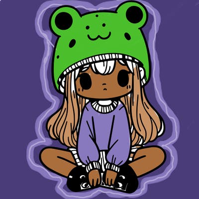 a girl wearing a frog hat and some frog socks