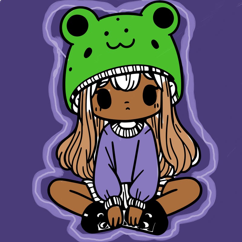 a girl wearing a frog hat and some frog socks