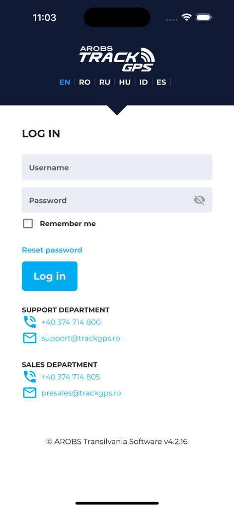 Tela de login para o aplicativo TrackGPS Gestão de Frotas