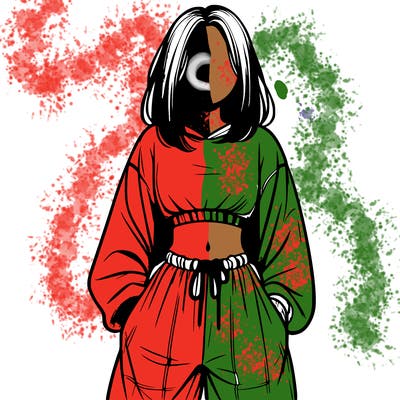 realistic girl faceless with baggy pants and a crop top