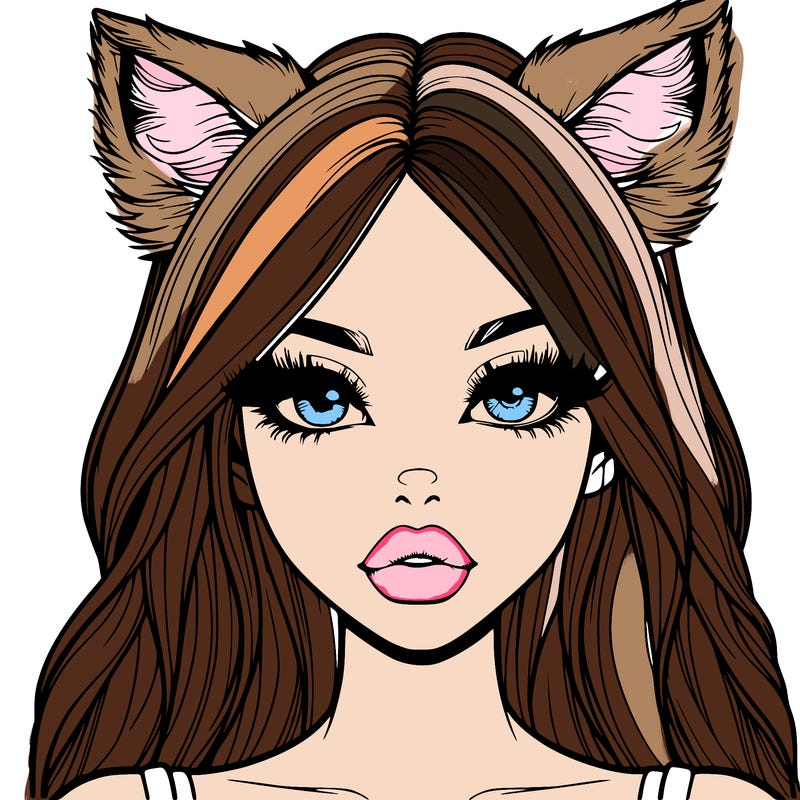 realistic girl with fox ears and realistic lips