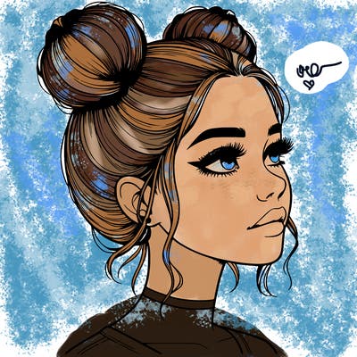 realistic girl with buns on the top of her head