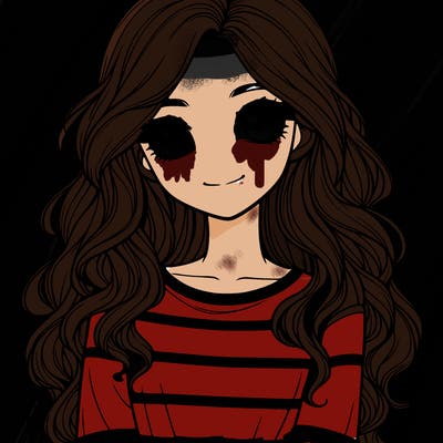 realistic girl with long, wavy hair and cute shirt