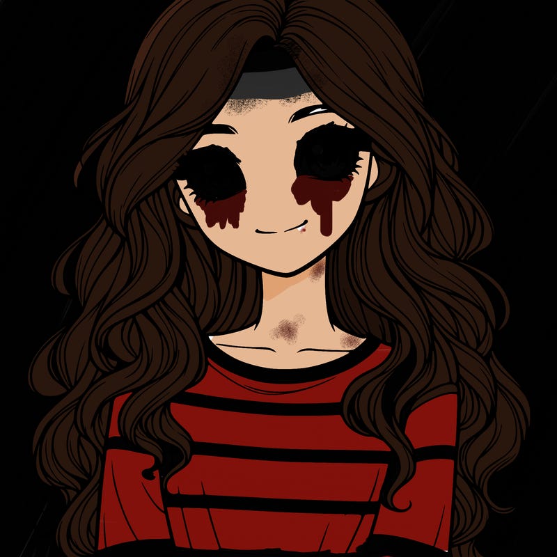 realistic girl with long, wavy hair and cute shirt