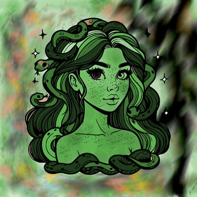 realistic girl with snakes as hair