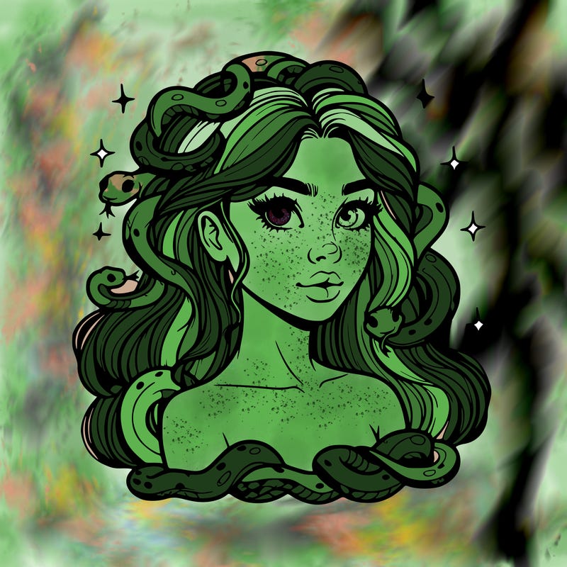 realistic girl with snakes as hair