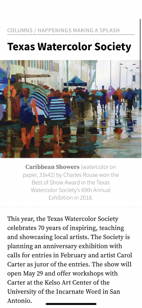 Watercolor Artist Magazine - Article in Watercolor Artist Magazine featuring the award-winning painting Caribbean Showers by Charles Rouse