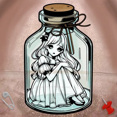 beautiful realistic girl trapped in bottle