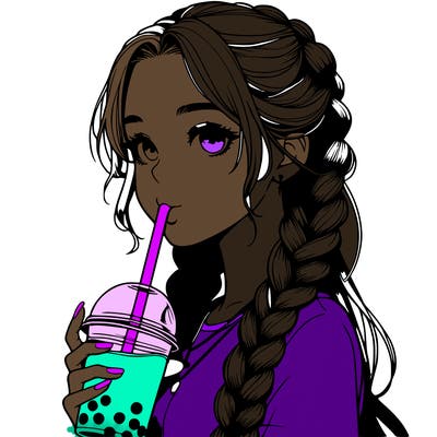 realistic girl with braided hair drinking boba