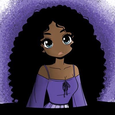 a black anime girl with long afro hair