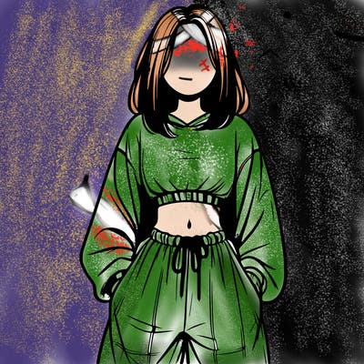 realistic girl faceless with baggy pants and a crop top