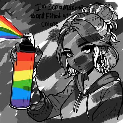 a realistic girl spray painting