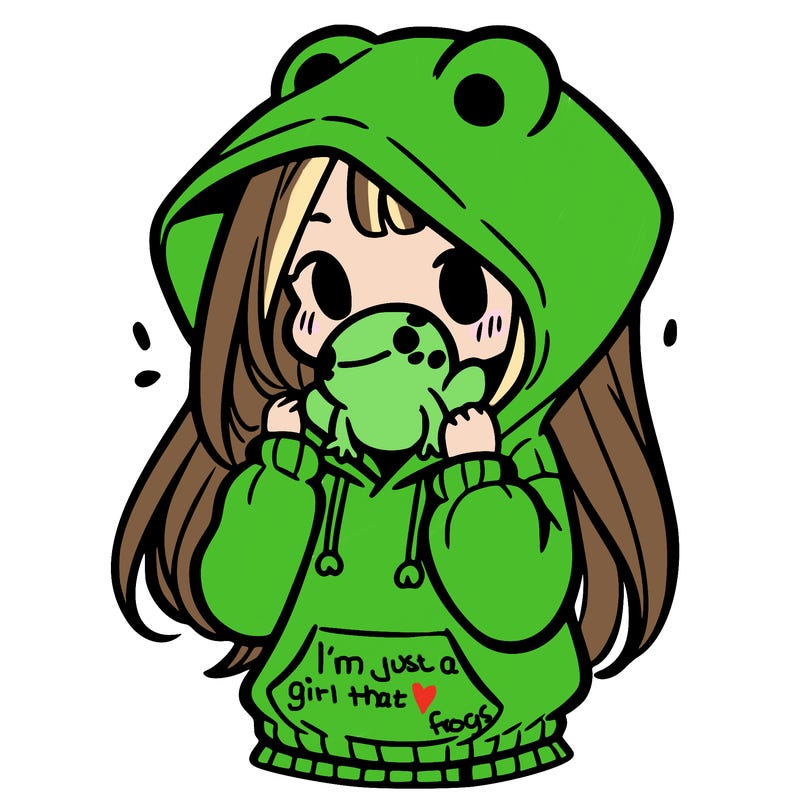 a girl holding a froggy hoodie