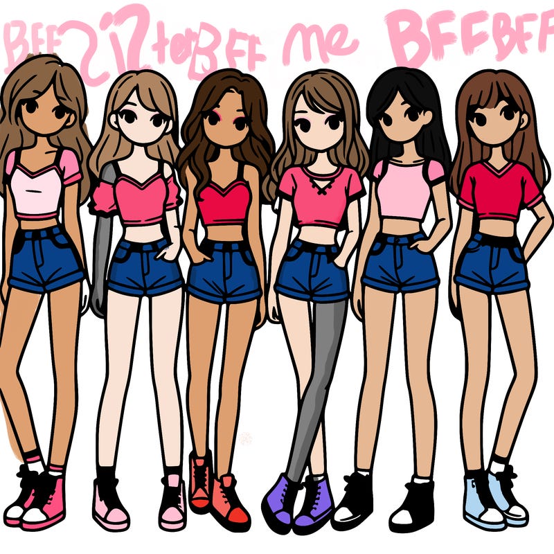 a group of girls wearing crop tops and shorts