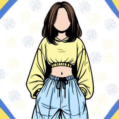 realistic girl faceless with baggy pants and a crop top
