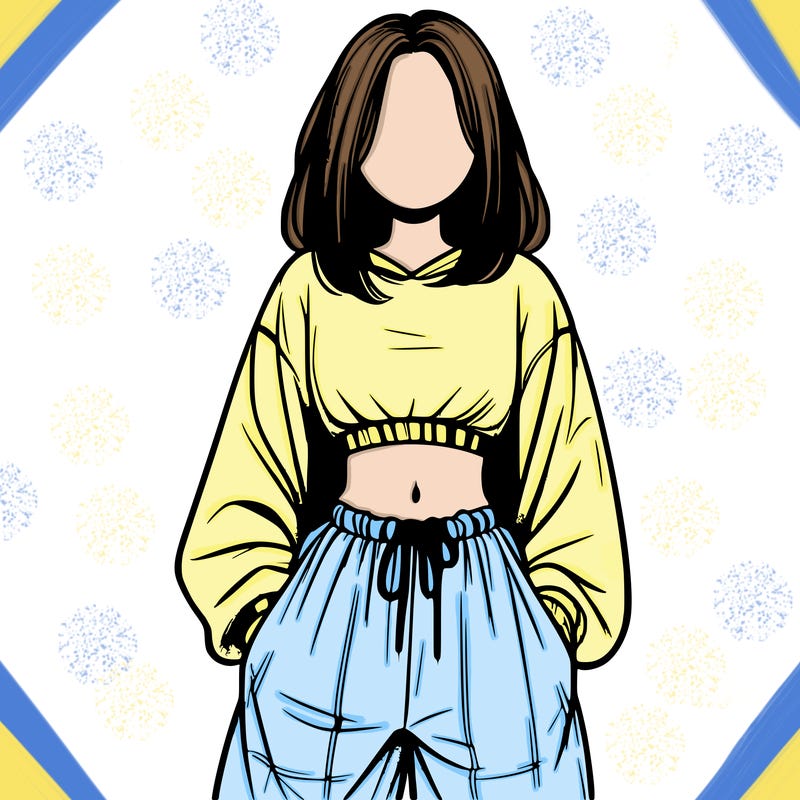 realistic girl faceless with baggy pants and a crop top