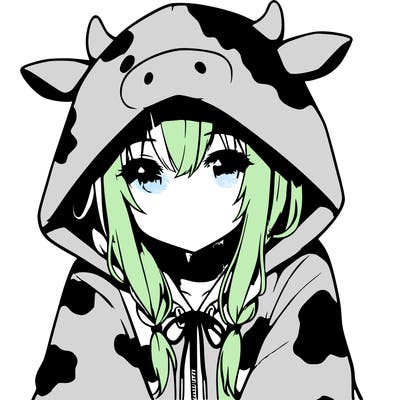 anime girl with cow hoodie
