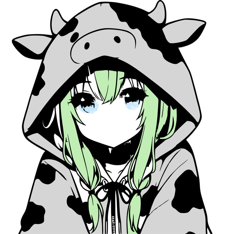 anime girl with cow hoodie