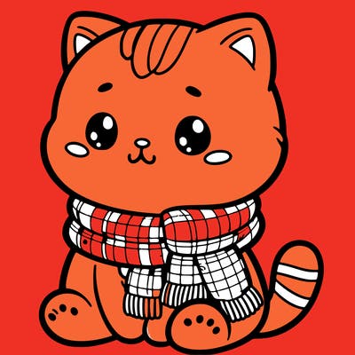 cute cat wearing a scarf.