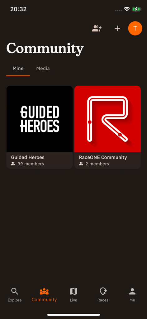 Guided Heroes - Interface of the Guided Heroes app community section showing member groups