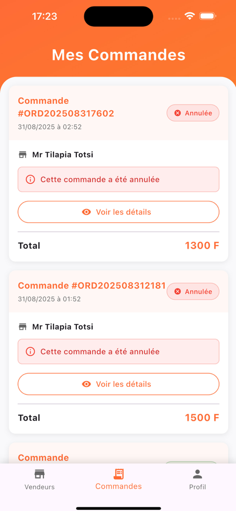 Mr Tilapia - The order history screen of the Mr Tilapia app showing meal status and details