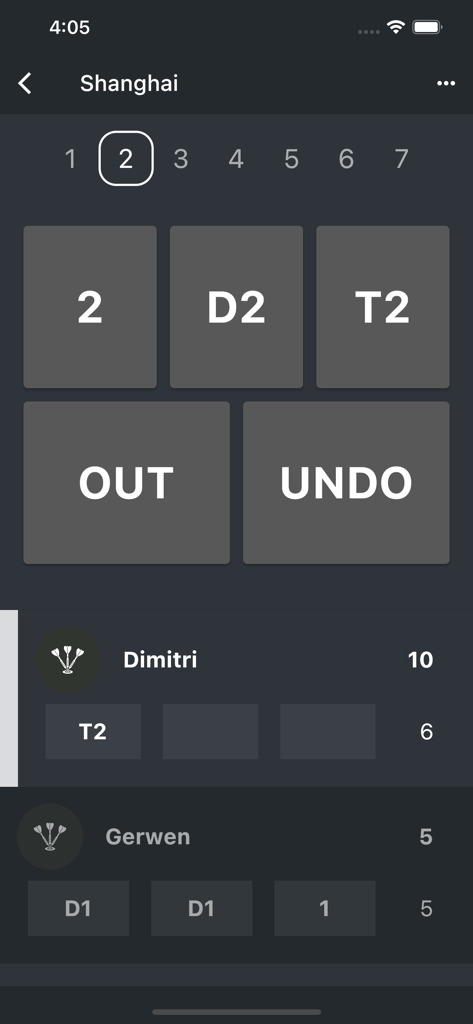 DARTS Scorekeeper 2026 - Interfaz de seguimiento de puntuación del modo de juego Shanghai de Darts Scorekeeper 2026