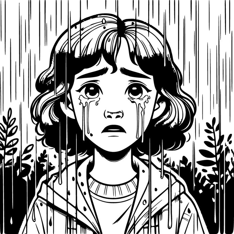 realistic girl in the rain crying
