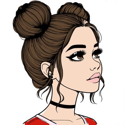 realistic girl with buns on the top of her head