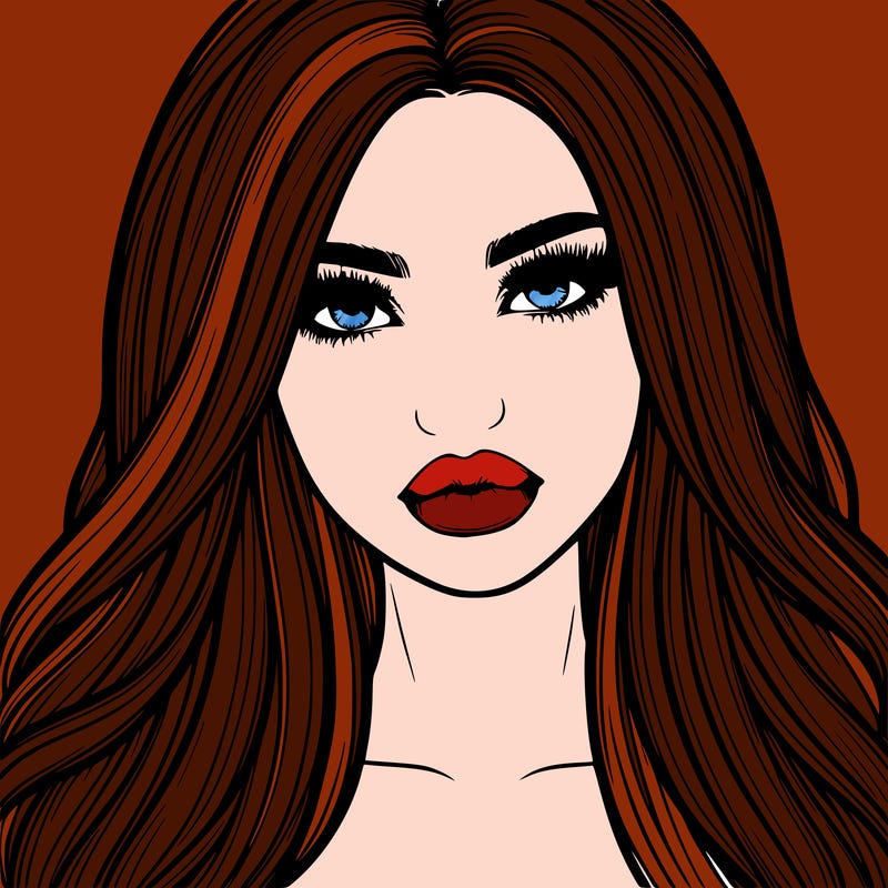 realistic girl with full lips and voluminous straight hair