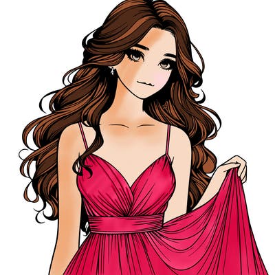 realistic girl in flowy silky prom dress