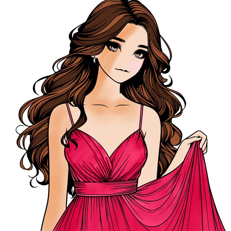 realistic girl in flowy silky prom dress