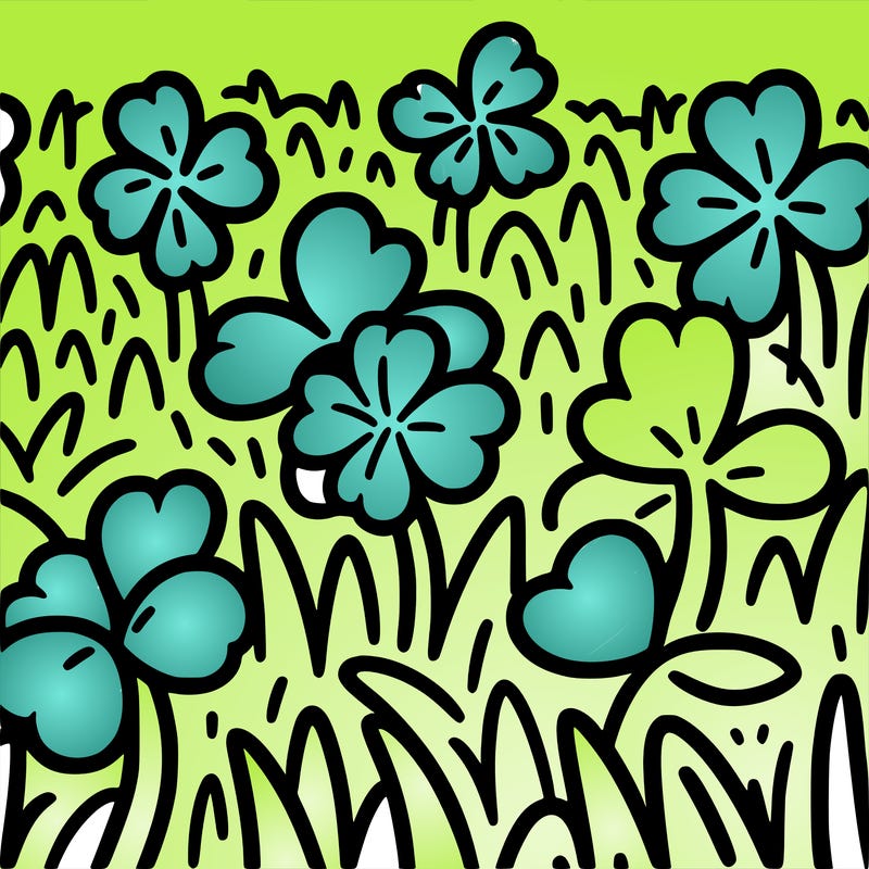 a field of three leaf clovers with 1 hidden four leaf clover