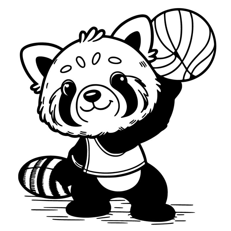 red panda playing basketball