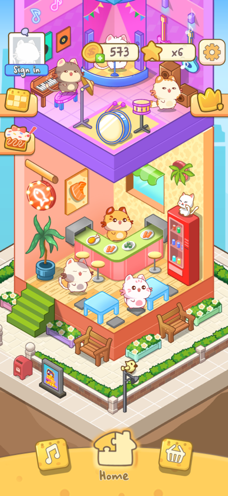 Infinity Cats - Torre de gatos multinivel decorada con un escenario musical y una cafetería de sushi en Infinity Cats