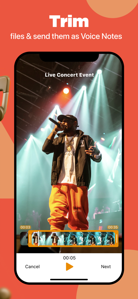 Interfaccia dell'app mobile che mostra la funzione di ritaglio video per la creazione di note vocali