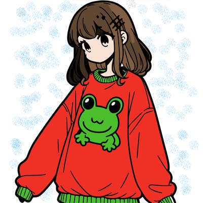 girl wearing frogging sweatshirt
