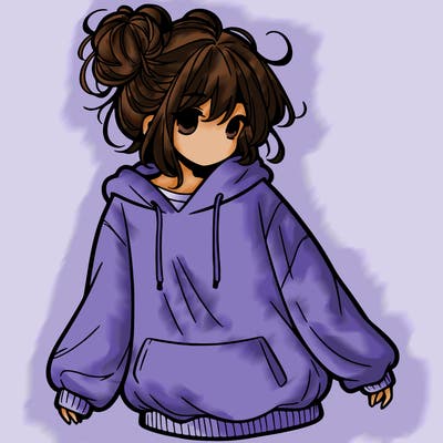 girl with baggy sweatshirt and messy bun