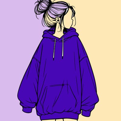 realistic girl with a oversized sweatshirt on and a bun