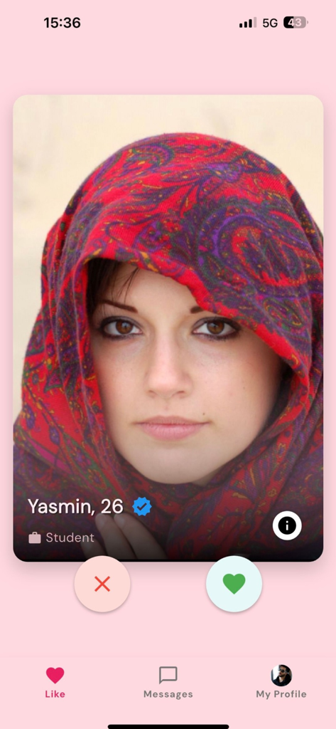 Screenshot of AfghanLove mobile app showing a profile of a young Afghan woman with a traditional headscarf and like/dislike buttons.