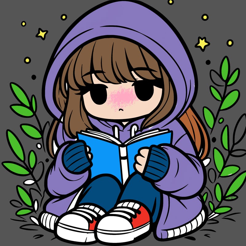 girl in oversized hoodie reading a book