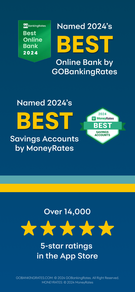 Synchrony Bank app awards for best online bank and best savings accounts with over 14000 five star ratings